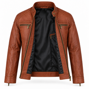 Blouson en cuir PU pour homme, col montant décontracté, coupe ajustée, léger, en similicuir souple, style motard, personnalisable OEM - Product Image 4