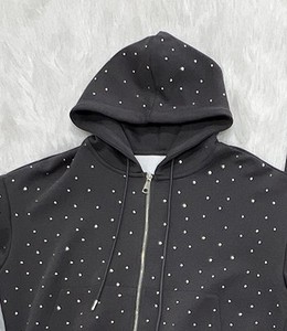 Ensemble de survêtement décontracté pour femme, noir, à capuche, avec strass, fermeture éclair, manches longues, coupe régulière, pour l'automne - Product Image 3
