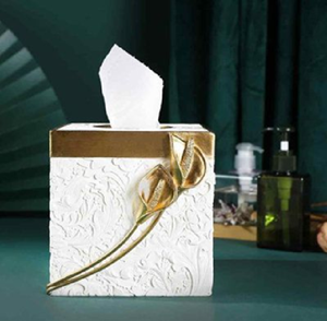 Boîte à mouchoirs en métal crème et argenté, style vintage, avec motif en relief, pour une décoration coordonnée, disponible au prix de gros. - Product Image 6