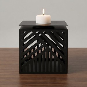 Modern <b>Gold</b> Black Metal <b>Tea</b> <b>Light</b> <b>Holders</b> Geometric Cut out Handmade MORADABAD ART METAL WARE Uttar Pradesh for Home Decoration - Product Image 6