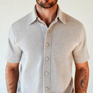 Camisa de Hombre Corta de Punto con Botones al Frente, Ropa Casual Personalizada - Product Image 2