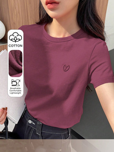เสื้อผู้หญิงปักลายโทนสี ปรับแต่งแบรนด์ได้ ทรงปกติ แขนครึ่งตัว ผ้าฝ้าย 100% ใส่ได้ทุกฤดู สไตล์ลำลอง สตรีทแวร์ พิมพ์ลายแบบ DTG - Product Image 4