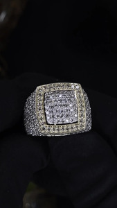 Sterling Silver Iced Square Halo Hip Hop <b>Ring</b> Micro Pave Moissanite Engagement Wedding Wide Half Pave Setting Gift <b>for</b> <b>Men</b> - Product Image 4