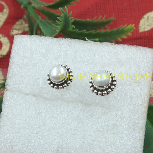 Pendientes de Plata de Ley 925 con Madreperla, Hechos a Mano, con Halo de Cuentas Redondas, Joyería Clásica Vintage, Regalo para Mujeres y Hermanas - Product Image 4
