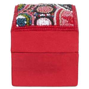 B.H CRAFTS Boîte à bijoux carrée rouge traditionnelle faite à la main avec broderie florale perlée, décoration d'intérieur, cadeau artisanal - Product Image 1
