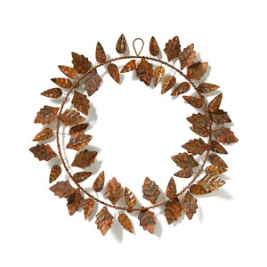 Couronne rustique en métal feuille de chêne, finition cuivre bronze vintage, élégante pour l'automne et la récolte, décoration murale ou à suspendre à la porte d'entrée pour les fêtes - Product Image 1