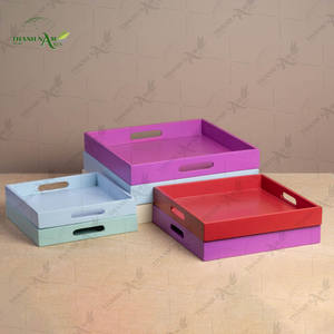 Plateau en bambou fait à la main, écologique, recyclable, plateau de service pour fruits avec poignées, organisateur décoratif, OEM personnalisé - Product Image 3