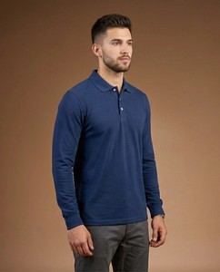 Polo en maille à manches longues pour homme, couleur unie personnalisée, style décontracté chic, respirant, avec poche, coupe classique, conception OEM - Product Image 4