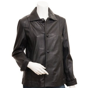 Women's Genuine <b>Leather</b> Blazer Turn-down Collar Full Sleeve Solid Color Button Closure Winter Wear Elegant Style - Product Image 5