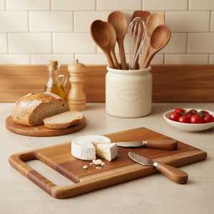 Planche à découper et à hacher en bois de manguier de forme rectangulaire, finition naturelle, avec poignée, à prix raisonnable, pour la cuisine - Product Image 4