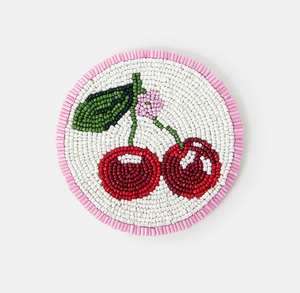 Sous-verre perlé avec motif cerise, tapis fait main, accessoire de table perlé, sous-verre perlé, meilleur prix - Product Image 1