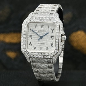 นาฬิกาหรู Cartier รุ่น Iced Watch ตัวเรือนสแตนเลสประดับเพชรโมอิสซาไนต์ ระบบอนาล็อก กลไกจักรกล ขนาด 41 มม. หน้าปัดกระจก ดีไซน์ฮิปฮอป สายแบบพับได้ - Product Image 1