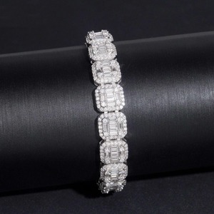 Collar de Cadena con Eslabones Baguette de Perlas de Agua Dulce y Moissanita de Lujo, Chapado en Rodio sobre Plata de Ley, Certificado GRA, Estilo Hip Hop - Product Image 2