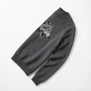 Sweat-shirt à col rond pour homme, imprimé géométrique loup, gris foncé, en molleton de coton, manches longues, pull décontracté, vêtements streetwear - Product Image 4
