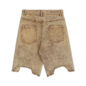 Shorts en jean pour hommes avec patch étoile personnalisé, style streetwear hip-hop, rétro, vente en gros - Product Image 4