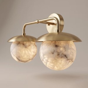 Modern Brass Wall Sconce Round Marble Shade Indoor Lighting Fixture for Bathroom Home Decor - Product Image 2