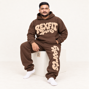Zware fleece trainingspak voor heren met applicatie logo, pullover hoodie, relaxte joggingbroek, aangepast label OEM - Product Image 3