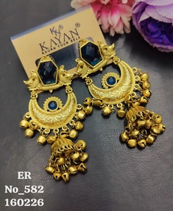 ต่างหูระย้าทรงเรขาคณิตชุบทองโบราณ ประดับพู่ห้อย สไตล์อินเดียดั้งเดิม เหมาะสำหรับเจ้าสาวในงานแต่งงาน - Product Image 4