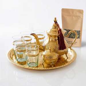 Luxury Brass <b>Tea</b> <b>Set</b> with Teapot, Cups, Saucers and Serving Tray – Traditional Indian Handcrafted Brass <b>Tea</b> & Coffee <b>Set</b> - Product Image 1