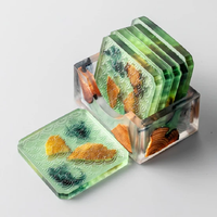 Par NEHA ENTERPRISES, ensemble de 4 sous-verres en bois écologiques de style campagnard avec support et emballage en boîte, design rond de 10 mm d'épaisseur