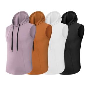 Vente en gros de débardeurs de sport pour hommes avec logo personnalisé, sans manches, à capuche, t-shirt de fitness, vêtements pour hommes 100% polyester - Product Image 6