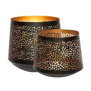 <b>Black</b> Steel <b>Lantern</b> <b>With</b> Perforated Design Heat Resistant <b>Candle</b> Holder For Home Decoration Ambient Lighting - Product Image 1