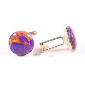 Boutons de manchette ronds mixtes violet et orange, en argent poli, accessoires de luxe pour costume, bijoux de fête pour homme, fiançailles, marié, mariage - Product Image 3