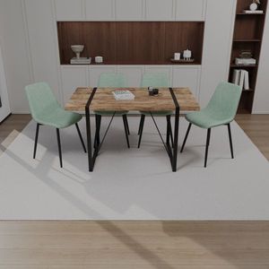 Ensemble de table à manger moderne de 55 pouces en MDF bois foncé avec 4 chaises de cuisine en bois de style médiéval, design rectangulaire en métal pour salle à manger - Product Image 1