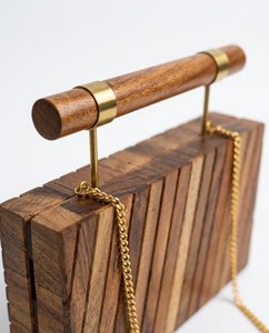 Premium High Quality Natural Wooden Block <b>Clutch</b> <b>Bag</b> Chain Strap Structured Evening Purse <b>for</b> Party <b>Weddings</b> 7 Inch Geometric - Product Image 2