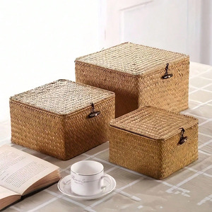 Boîtes de rangement en jonc de mer de qualité supérieure, fournisseur principal, contenants décoratifs pour cuisine avec couvercles, prix le plus bas - Product Image 1