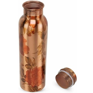 Ensemble de bouteilles d'eau en cuivre bleu à motifs floraux, fabriquées à la main, avec finition émaillée, ensemble de gobelets, vaisselle traditionnelle en cuivre. - Product Image 4