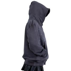 Sweat-shirt à capuche unisexe surdimensionné en molleton épais, noir anthracite délavé style vintage, streetwear - Product Image 3
