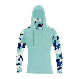Camisa de Pesca con Capucha para Hombre, Estampado Geométrico Azul Claro, Manga Larga, Protección Solar UPF 50 Anti-UV - Product Image 4