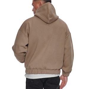 Sweat à capuche zippé pour homme, personnalisable, en coton épais 100%, coupe ample, style streetwear hiver, avec logo imprimé en relief - Product Image 4