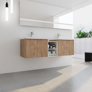 Meuble-lavabo de salle de bain à fermeture douce de 60 pouces avec lavabo intégré de 24 pouces, armoire combinée de 12 pouces et petites étagères de rangement (emballage KD) - Product Image 2