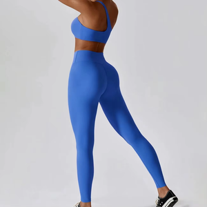 Wholesale Price Top Trendy Women's Gym Yoga Solid Spandex/Nylon 2-Piece Set Custom Logo Quick-Dry Breathable - Product Image 2