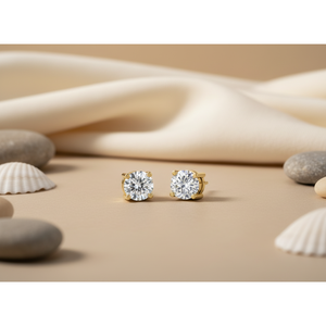 Pendientes de Diamantes Redondos de Corte Brillante en Oro Amarillo para Mujer, Color G, Naturales, Certificados por GIA, Joyería Clásica de Compromiso - Product Image 5