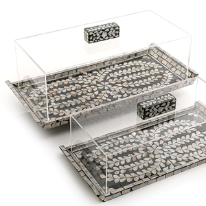 Vietnam Wholesale Natural <b>Black</b> Color Mother of Pearl <b>Tray</b> With Acrylic Cover Seashell Inlay Serving <b>Tray</b> for Ramadan Eid <b>Decor</b> - Product Image 2