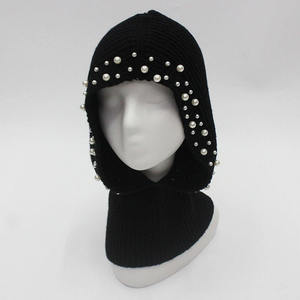 Cream Knitted Pearl Hooded Ear Muffs <b>Women</b> Winter Warm Face Cover - Product Image 2