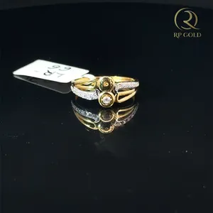 Elegant <b>gold</b> designer <b>ring</b> with floral motif and sparkling stones stylish modern jewelry for women daily wear luxury gift - Product Image 1