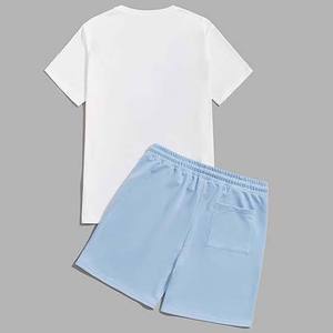 Polyester/Cotton Slim Fit Breathable Summer Short Sleeves Crew Neck White <b>Twinset</b> T-Shirts and Shorts Sets - Product Image 2