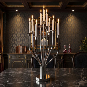 Elegant 10 Arm Silver Chrome Candelabra Modern Stainless Steel Candle Holder For Luxury Wedding <b>Decoration</b> & <b>Table</b> Centerpieces - Product Image 5