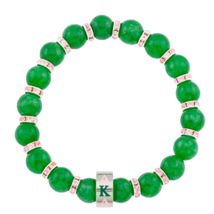 Pink and Green <b>Beaded</b> Bracelet with Silver Rhinestone Spacers Stretch Fashion Jewelry Gift Accessory for Women Wear - Product Image 2