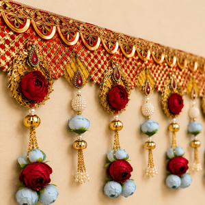 Handmade <b>Floral</b> Door Toran for Main Entrance Decorative Bandhanwar Wall Hanging Festival Home Temple Decor Red Gold - Product Image 3