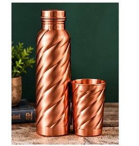 Modern Copper <b>Water</b> <b>Bottle</b> Set with Cup Twisted Pattern Handcrafted <b>Metal</b> Flask - Product Image 1