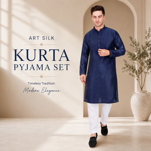 Traditional <b>Men's</b> Art Silk <b>Kurta</b> Pajama Set | Designer Full Sleeve Indian Ethnic Wedding Party Festival Wear for Modern <b>Men</b> Wear - Product Image 2