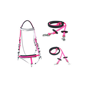 Harnais de cheval en cuir et nylon de qualité supérieure avec garniture beige, équipement équestre - Product Image 5