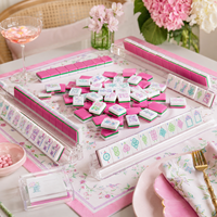 Jeu de tuiles de Mahjong américain de luxe rose et vert avec motifs éléphant et dragon, personnalisable, vente en gros, pour boutiques, clubs et cadeaux