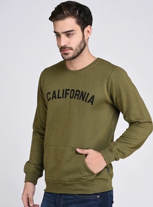 Sudadera de Cuello Redondo para Hombre, Color Verde Oliva, Corte Regular, con Logotipo de California Estampado, Informal, Tejida, 100% Algodón, para Otoño - Product Image 5