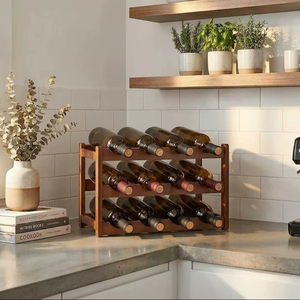 12-Bottle Wooden <b>Wine</b> <b>Rack</b>, 3-Tier Countertop Freestanding <b>Wine</b> Bottle Holder, Rustic Brown for saleem international - Product Image 1